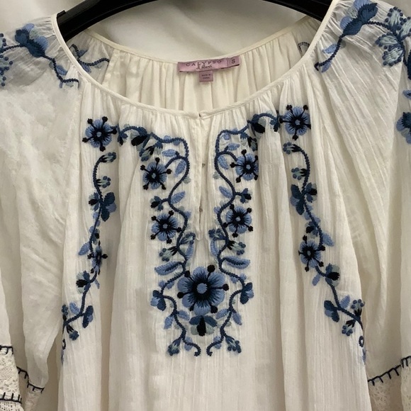 Calypso St. Bart Swimsuit Cover-Up Dress with Lace and Blue Embroidery - Picture 3 of 8